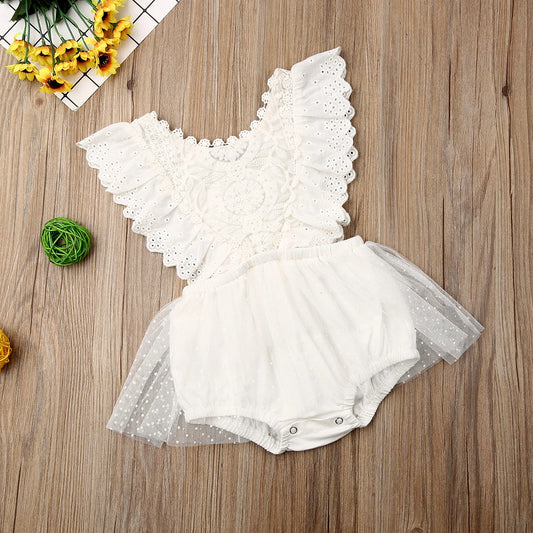 Newborn Baby Girls Clothes Lace Romper Ruffles Tutu Dress Autumn Solid Color Outfits