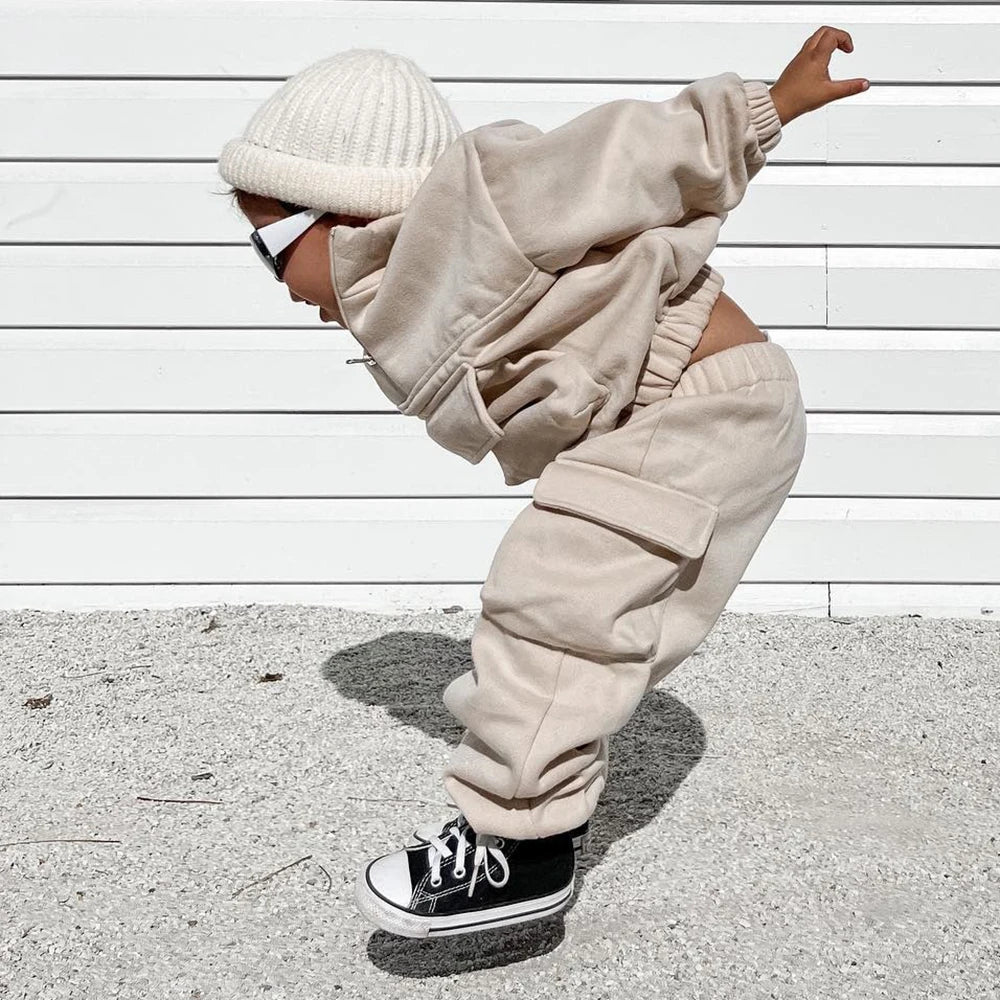 Baby Boys Girls Fleece Sweatsuit – 2pcs Pullover & Pants Outfit
