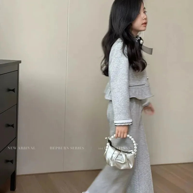 Girls Knit Coat & Pants Set – Teen & Toddler Full-Length Cotton Outfit