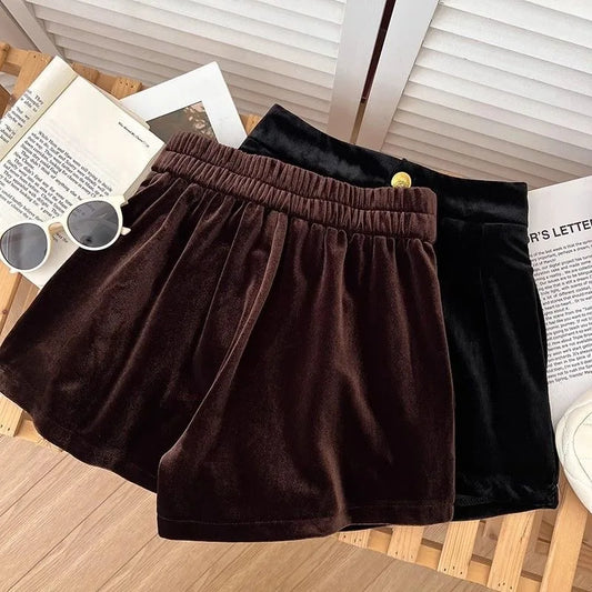Girls shorts velvet high waist wide leg shorts kids clothes teenage vintage streetwear