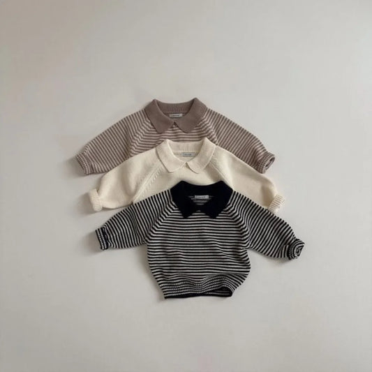 Kids Sweater New Lapel Stripe Baby Boy's Knitted Sweater Kid's Pullover Tops