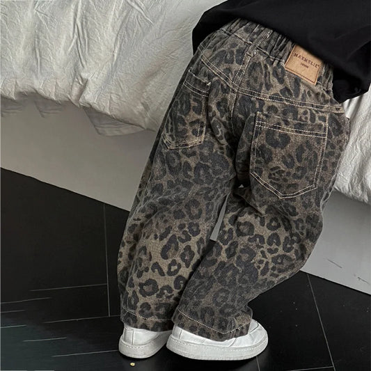 Leopard Jeans For Kids Boys Girls Cool Long Jeans Fashion Casual Street Style
