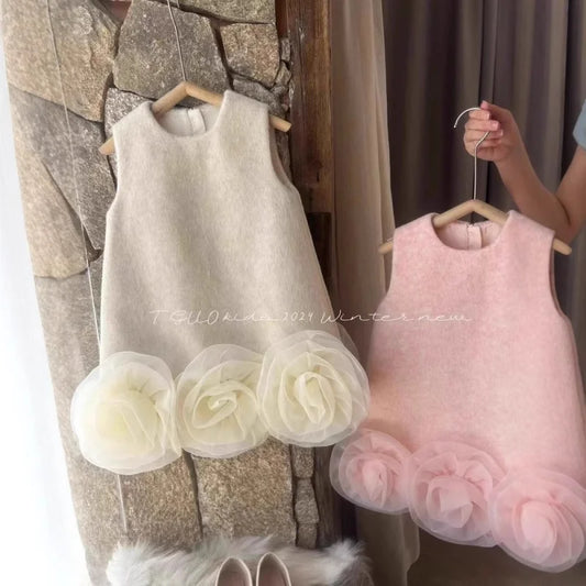 Girls Spring and Autumn New One-Year-Old Birthday Dress Three-Dimensional Flower Vest Dress