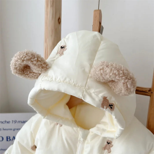 Hooded Baby winter clothes boy girl Thicken cotton-padded clothes Korean style jumpsuit warm baby romper newborn item stuff