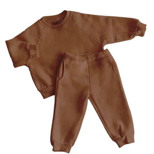 2025 Winter New Children Fleece Sports Set Boys Girls Plus Velvet Thick Sweatshirt + Sweat Pants 2pcs Suit Kids Warm Outfits