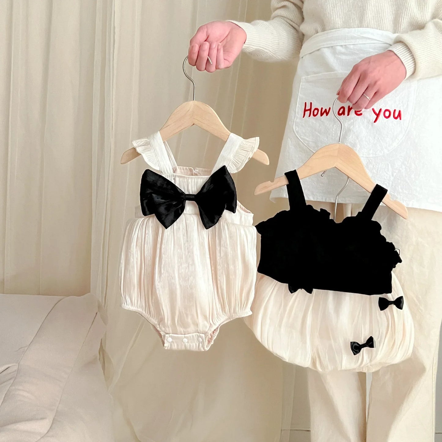 New In Summer Newborn Baby Princess Cute Clothing Sling Dresses Bow Shorts Solid Vest Bodysuit Short Sleeve Dress Kids