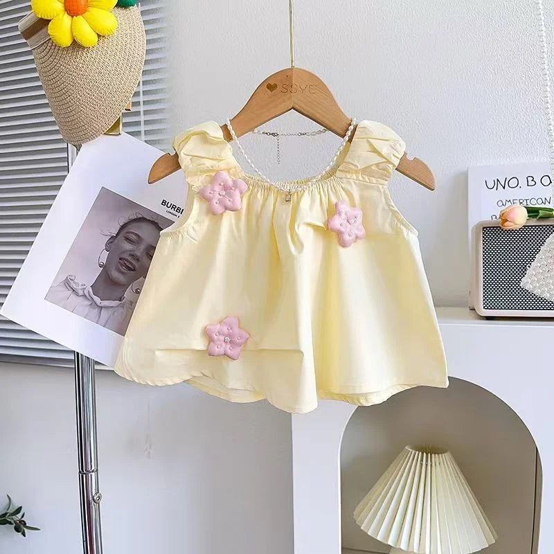 Summer Girls Clothes Sets Kids Sling Vest Shirt+Shorts 2Pcs Fashion Sweet Suits Toddler Sleeveless Outfits 1-6 Years