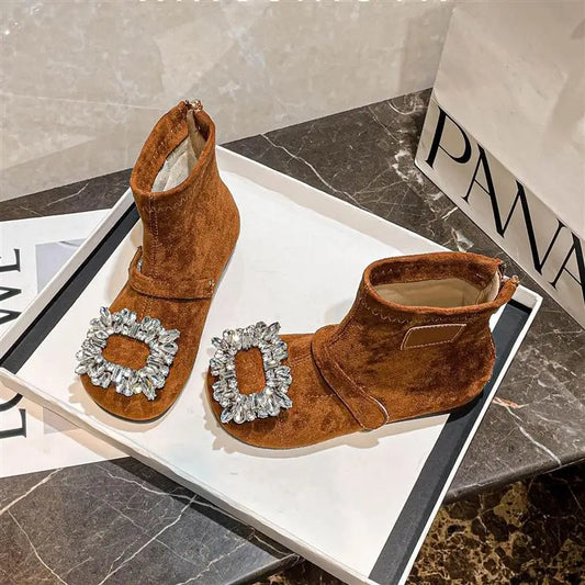 Toddler Girls Shiny Rhinestone Leather Boots Winter Kids Thermal Boots Soft Sole Chic Princess Girls Party Boots