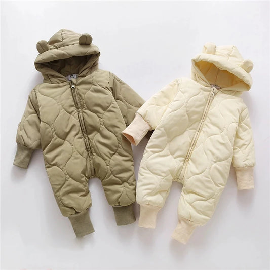 MILANCEL Winter Baby Clothing Fur Lining Toddler Girls Rompers Bear Suit Infant Outfit Boys Solid Jumpsuit Outwear