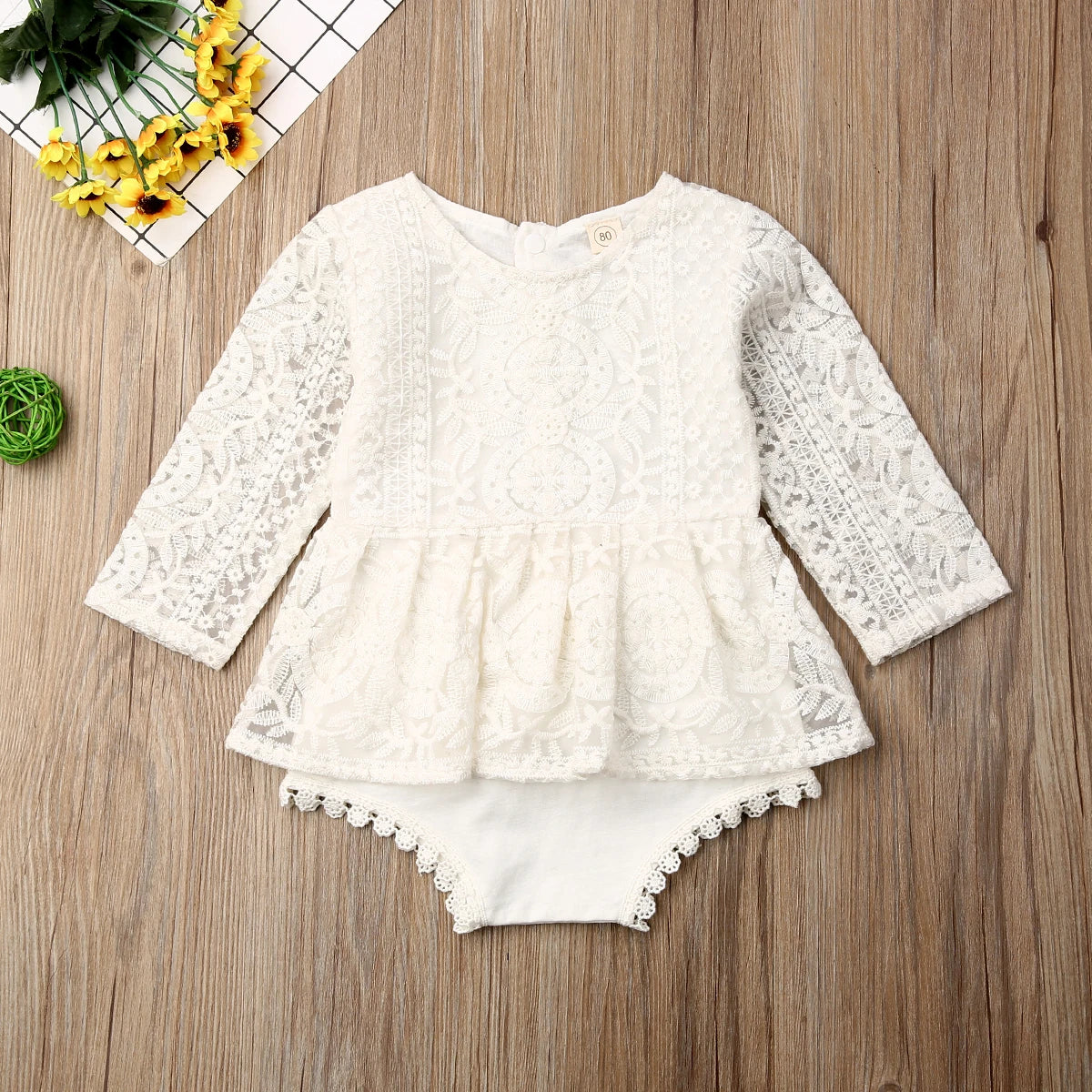 Newborn Baby Girls Clothes Lace Romper Ruffles Tutu Dress Autumn Solid Color Outfits
