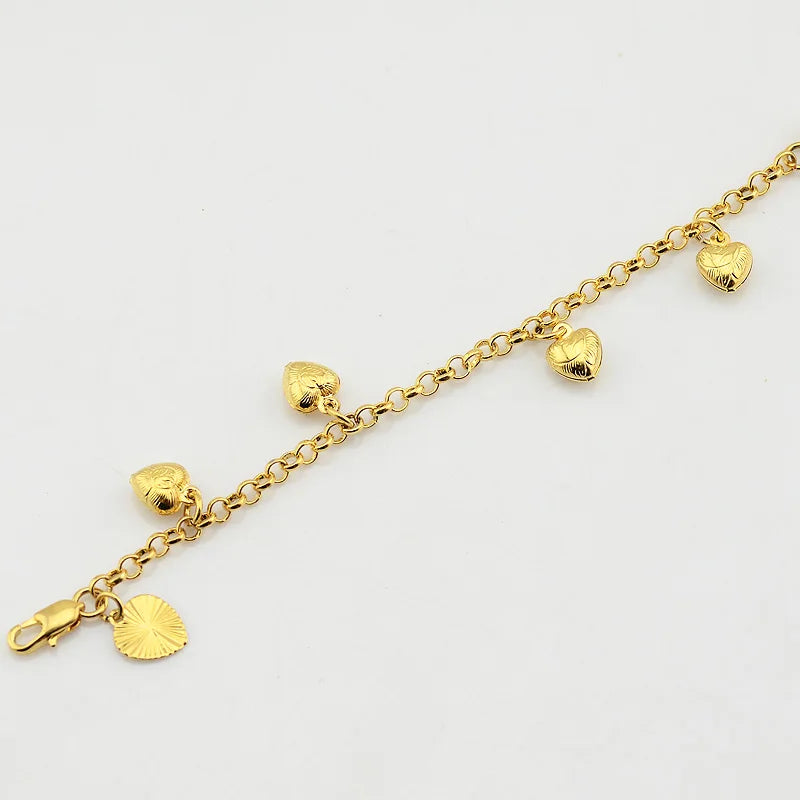 Baby Girls Gold Heart Bracelet – 3mm Rolo Chain Kids Bangle Jewelry