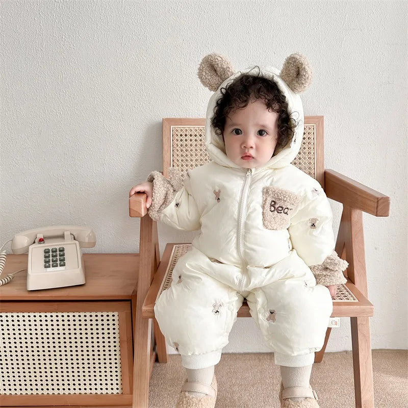 Hooded Baby winter clothes boy girl Thicken cotton-padded clothes Korean style jumpsuit warm baby romper newborn item stuff