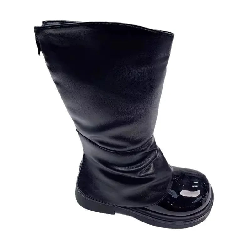 Fashion Patent Leather Long Boots for Girls Autumn Winter Back Zipper Kids Princess Boots Plush Warm Children Shoes