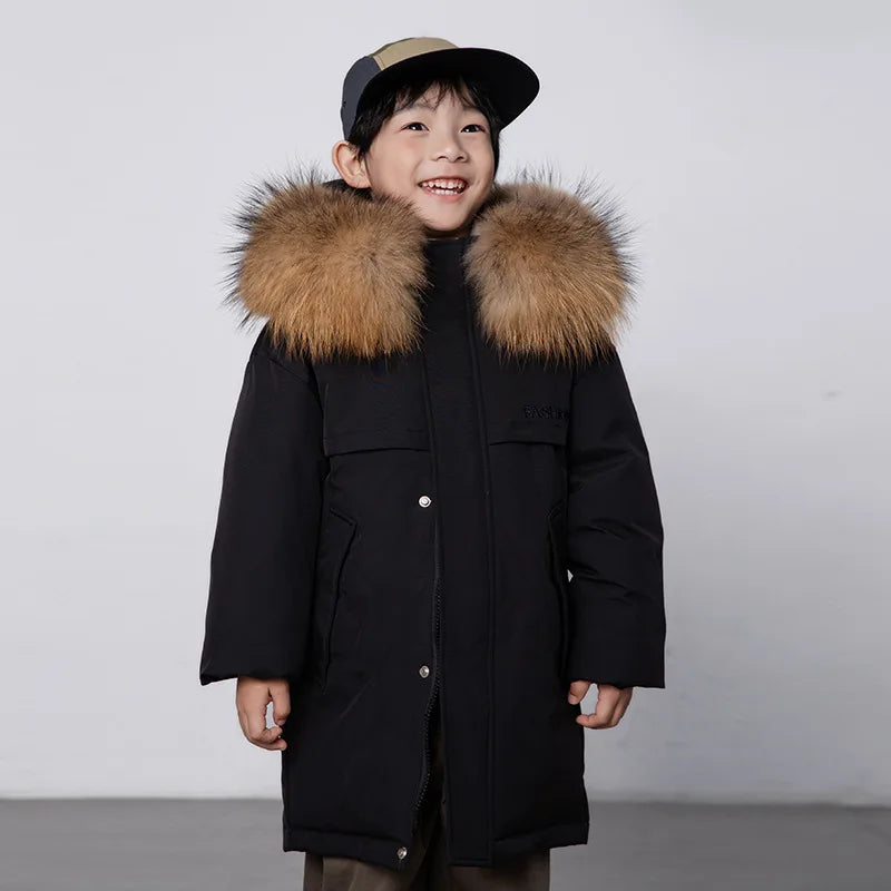 30 Degree Winter Children Down Jacket Hooded Thick Warm Boys Jacket Coat 3-10 Years Kids Girl Parkas Outfit