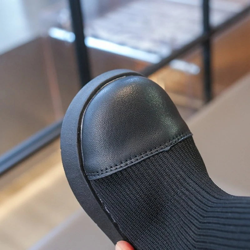 Children Knee Length Boots New 2025 Autumn Student Girls Princess Boots Kids Comfortable Non Slip Solid Color Knitted Long Boots