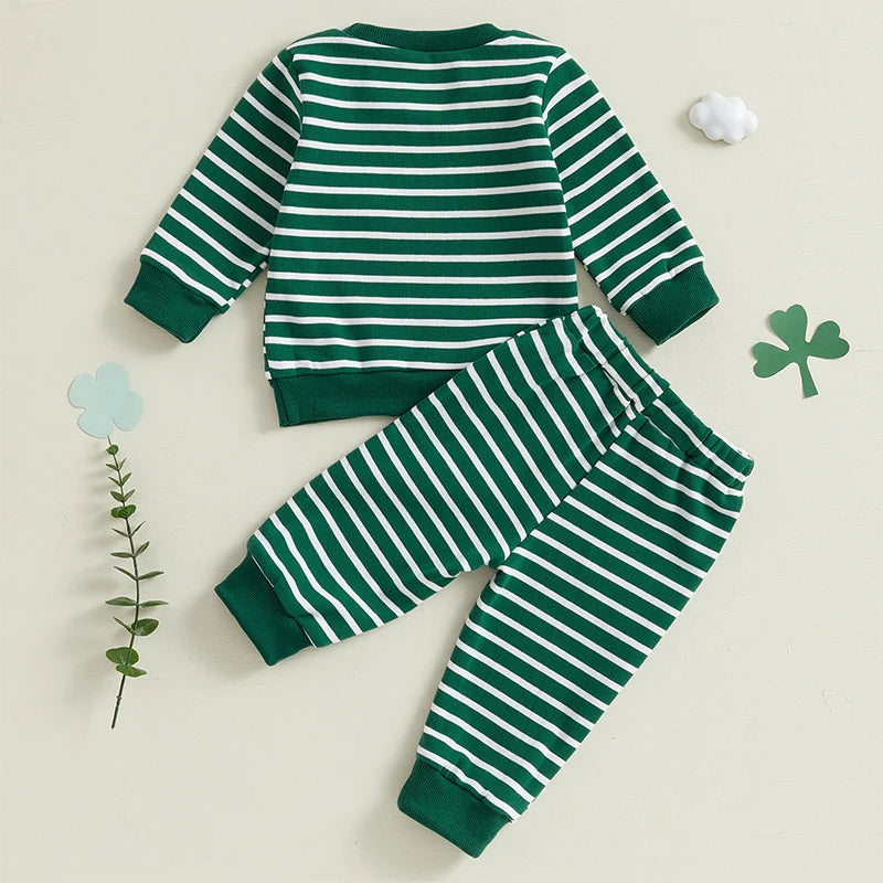 St. Patrick’s Day Kids Outfit – Green Shamrock Shirt & Pants Set