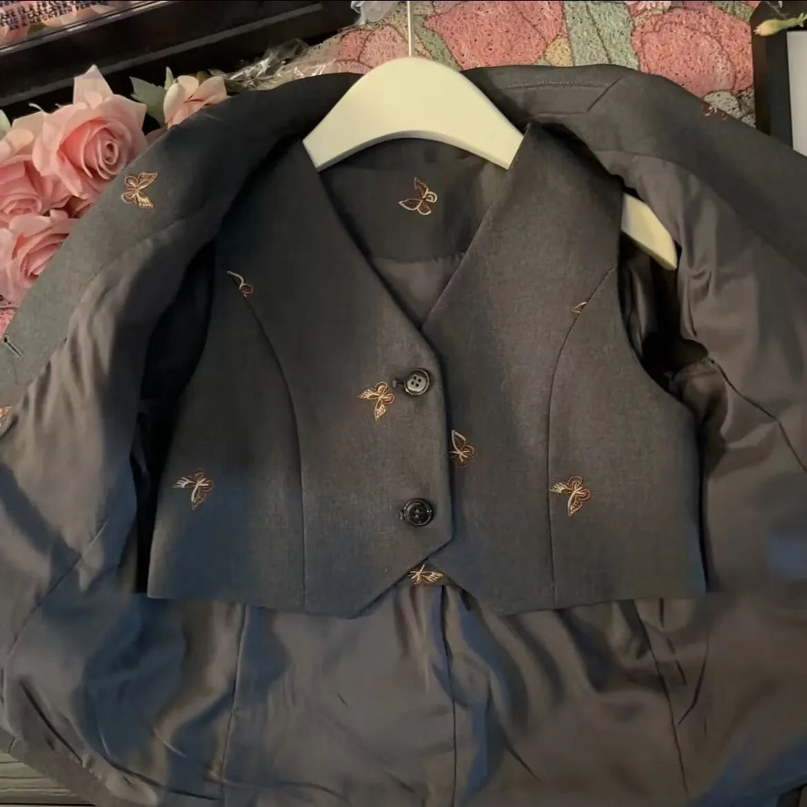 Girls suit set Embroidered Butterfly suit jacket Vest Pleated skirt 2/3pc baby girl clothes suit junior child outfits 2-13