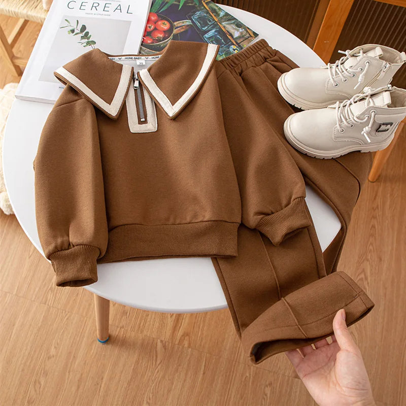 Girls 2-Piece Lapel Top & Wide Leg Pants Set – Kids Boutique Outfit 3–7Y