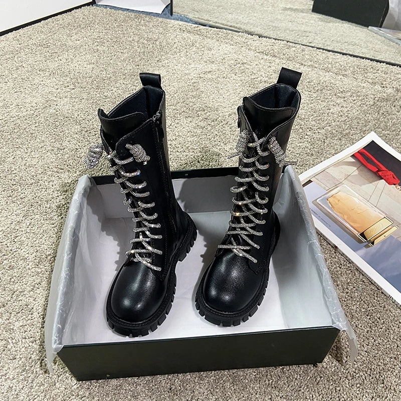 Children Knee-high Boot Girl Students Fashion Canister Boots Shoes Children Winter Cream-colored Flat Boots Antiskid Shoe