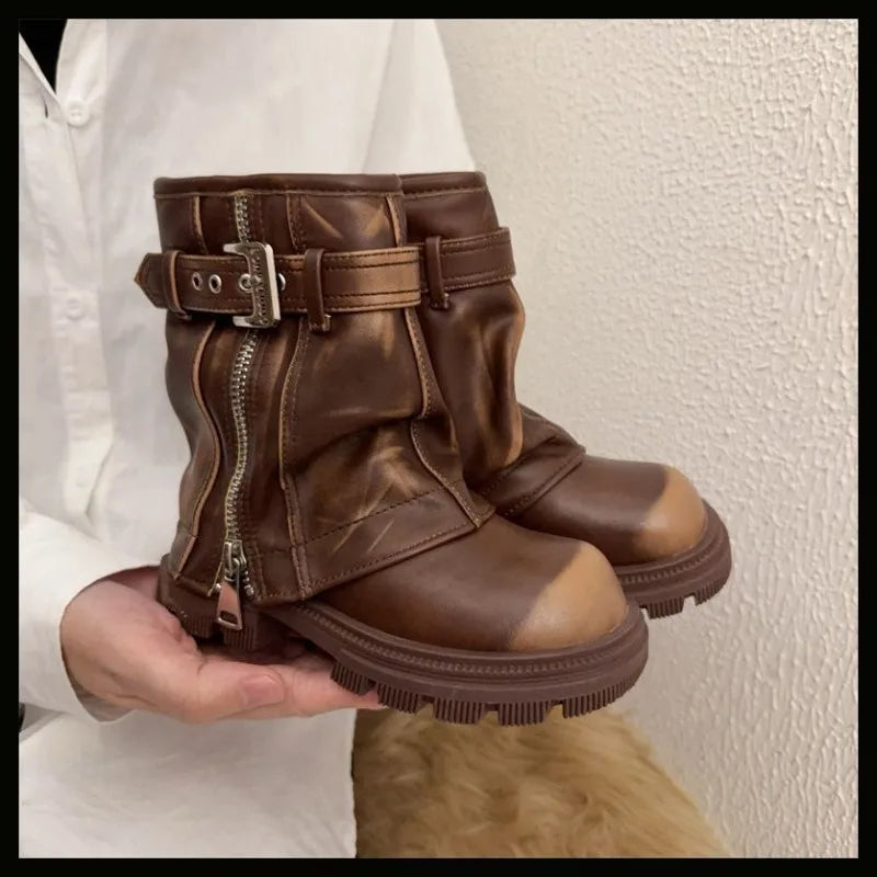 Splicing Short Boots and Winter New Children's Retro Knight Boots Zipper Fashion Trendy Boots