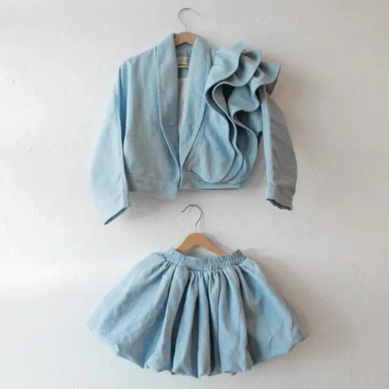 Fashion Baby Girl Clothes Set Ruffled Jacket+Tutu Skirt 2PCS Kids Teen Child Casual Suit Spring Autumn Outfit Baby Clothes 1-10Y