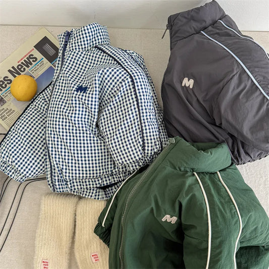 New Children Long Sleeve Warm Letter Coat Plus Velvet Thick Boys Down Jackets Baby Girls Padded Jacket Kids Clothes