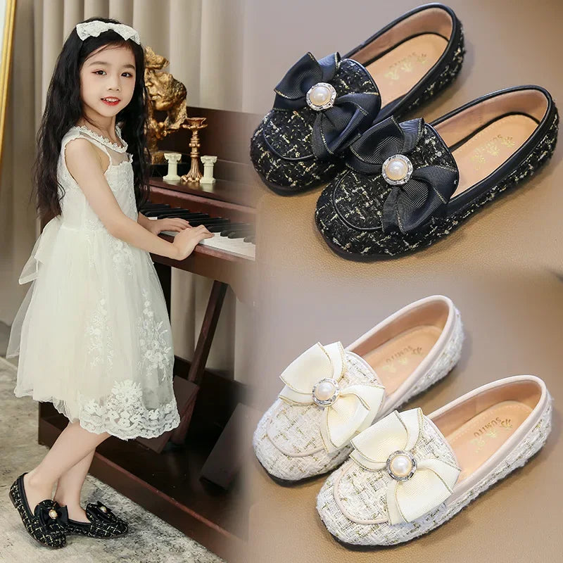 Girls Moccasins Soft Bottom Casual Leather Shoes Kids Loafers Children's Metal Wedding Autumn Fashion Flats Boat Sneakers