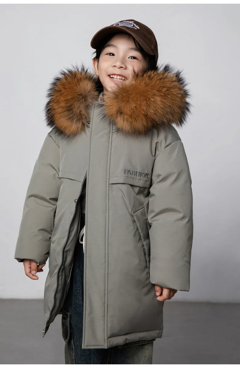 30 Degree Winter Children Down Jacket Hooded Thick Warm Boys Jacket Coat 3-10 Years Kids Girl Parkas Outfit