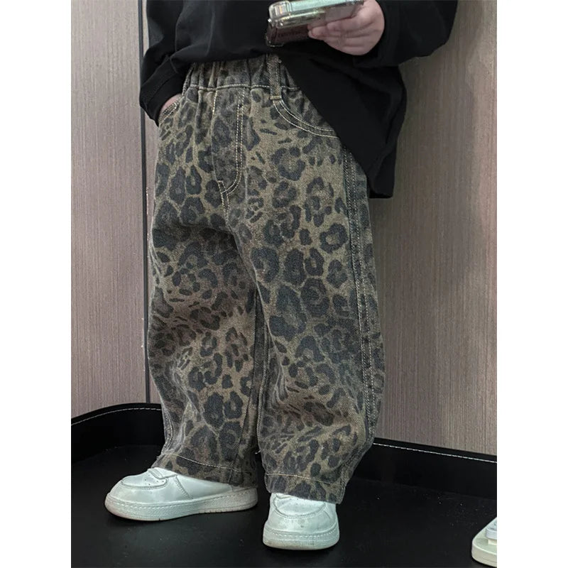 Leopard Jeans For Kids Boys Girls Cool Long Jeans Fashion Casual Street Style