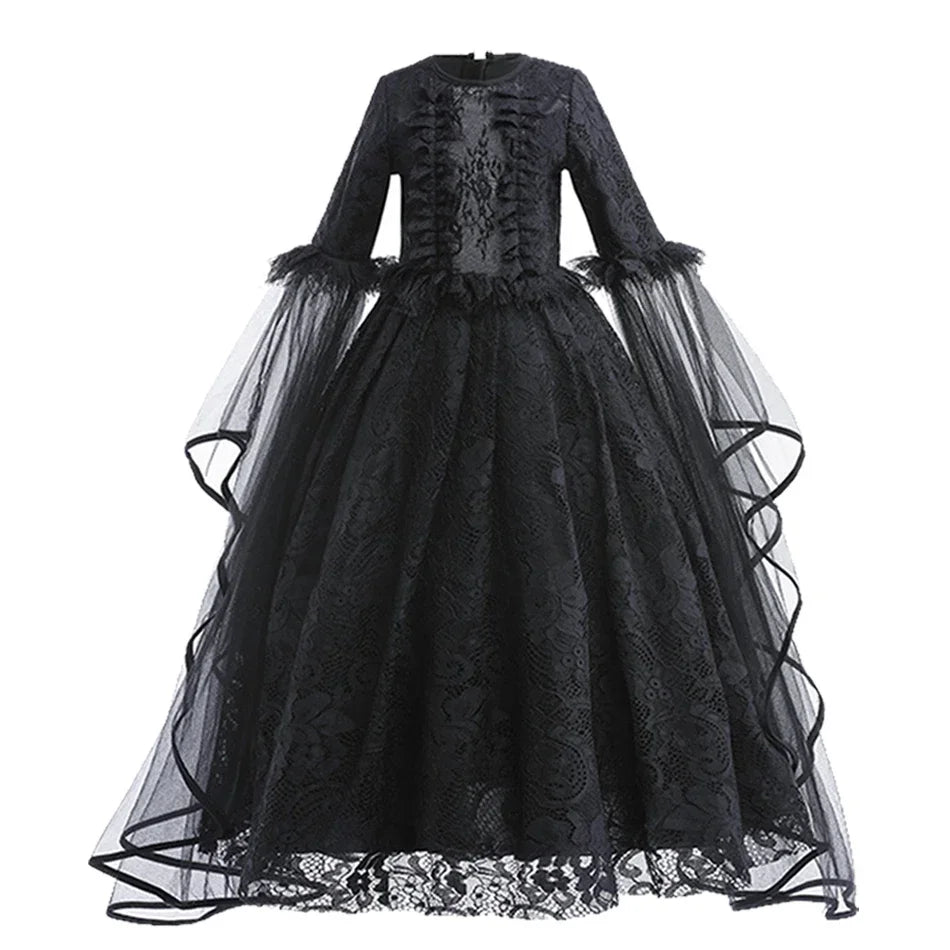 Black Witch Dress Maleficent Halloween Costume Dress Ghost Bride Dress Up Outfit Costume For Kids