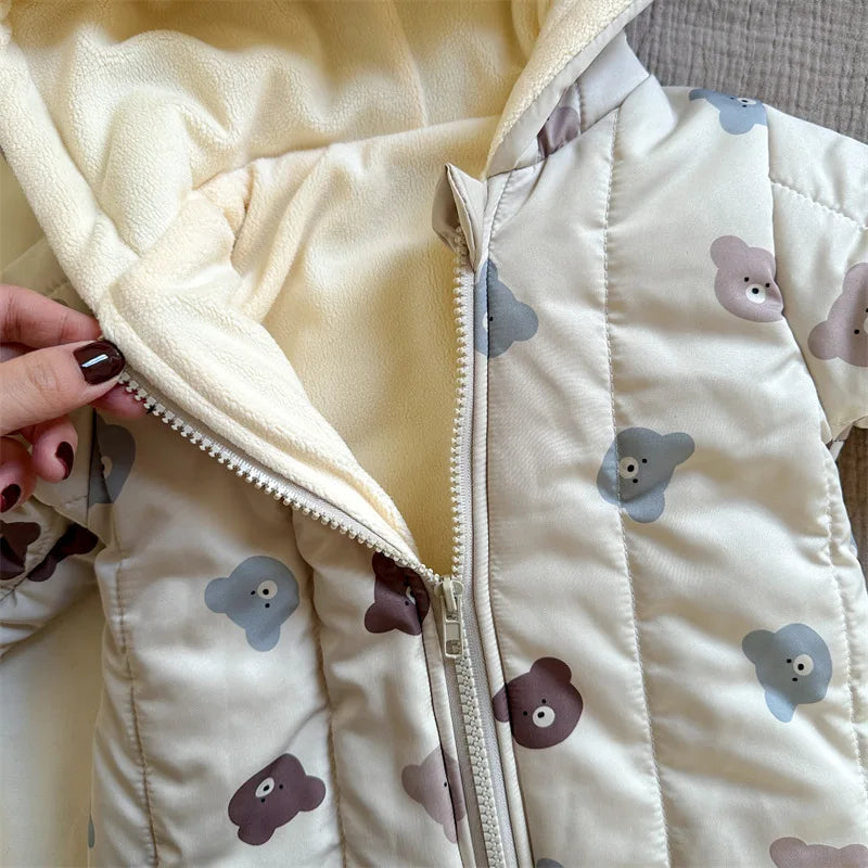 MILANCEL Winter Baby Rompers Toddler Girls Jumpsuits Fur Lining Boys Clothes Thicken Warm Baby Outfit