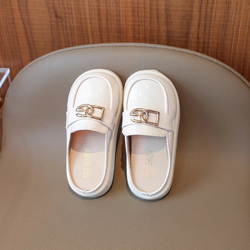 2025 Spring New Children Leather Shoes for Girls Fashion Korean Style Soft Sole Anti-slippery Versatile Chic Princess Flat Shoes