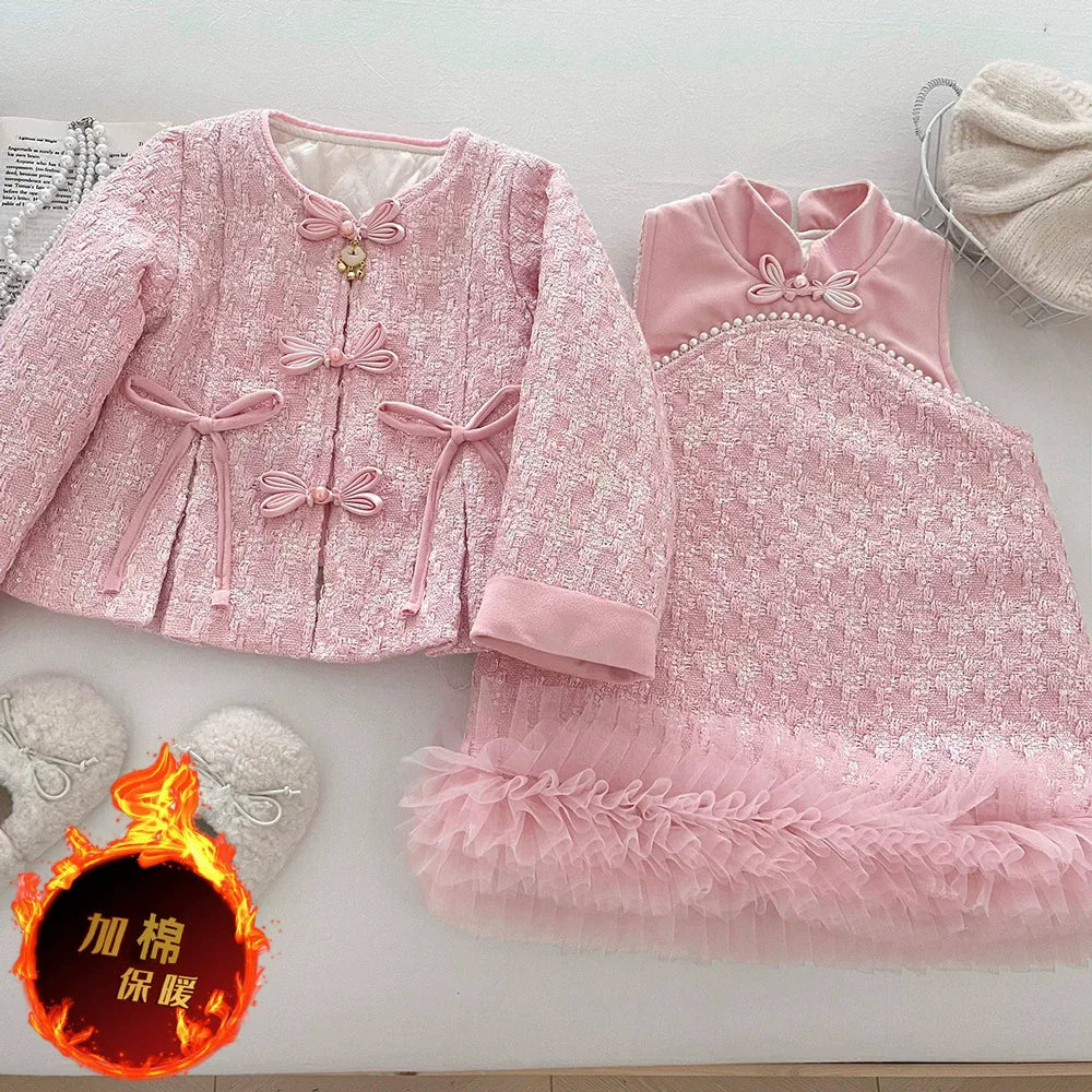 Girls Clothing Sets Winter Kids Girl Sweet Faux Fur Coat and Dress 2pcs Clothes Suit Children Girl Princess Warm Clothes 3 5 8