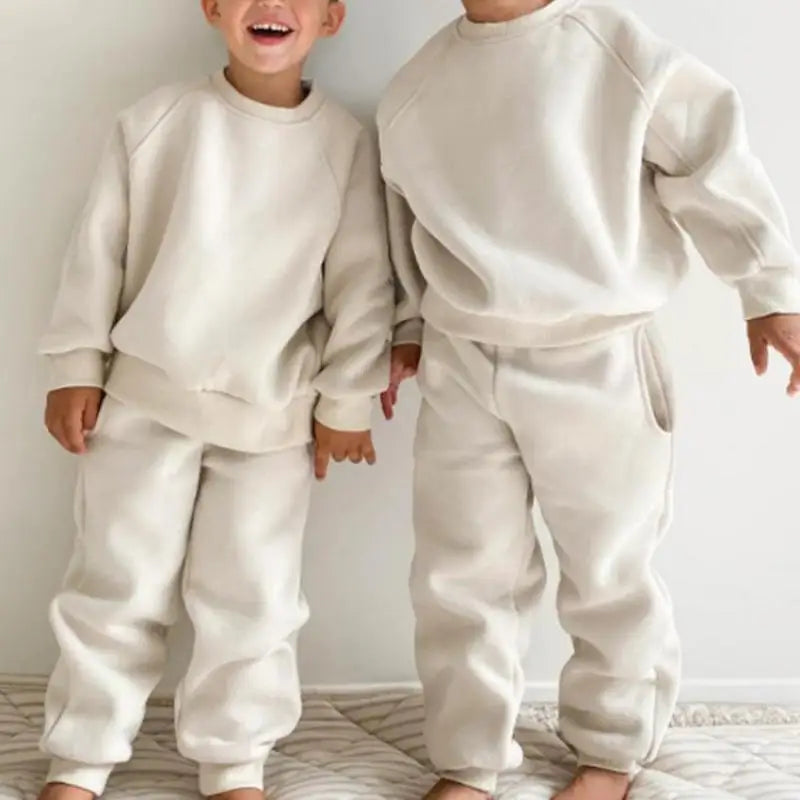 2025 Winter New Children Fleece Sports Set Boys Girls Plus Velvet Thick Sweatshirt + Sweat Pants 2pcs Suit Kids Warm Outfits