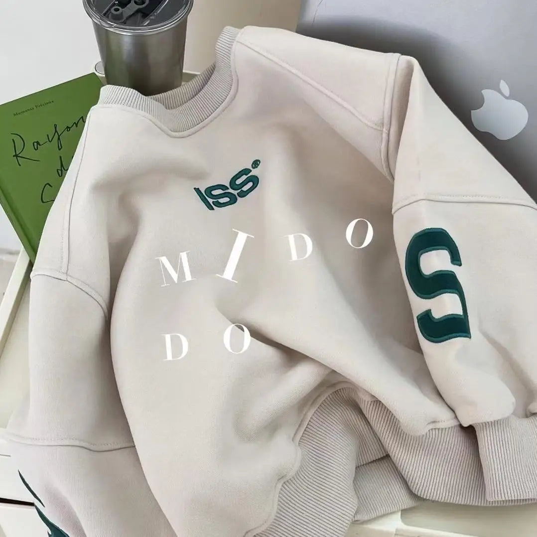100-160CM Boys Winter Pullover Hoodie Casual Sweatshirt Korean Children's Loose and Plush Thick Top