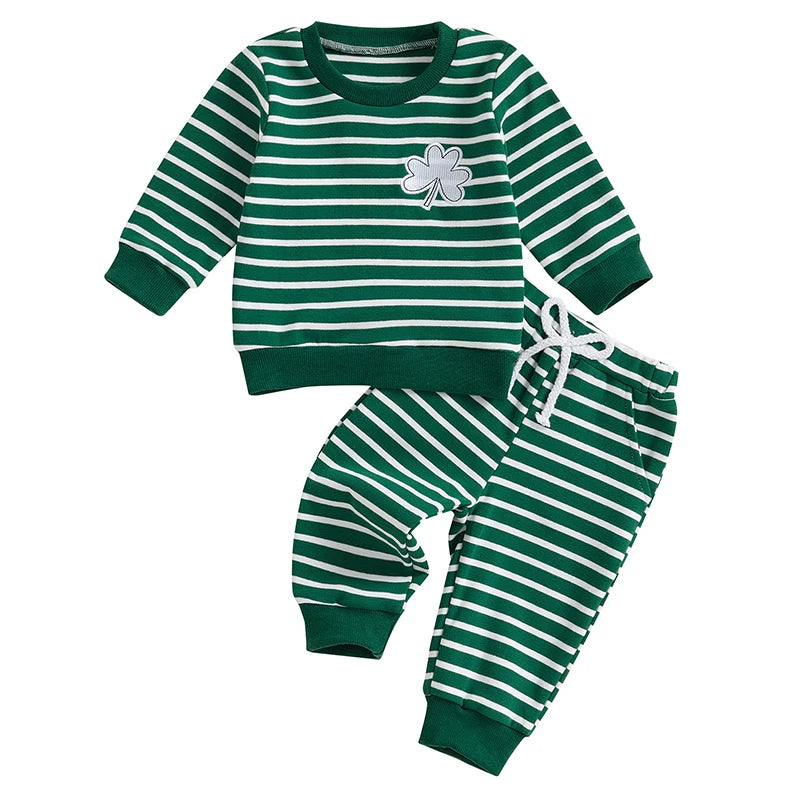 St. Patrick’s Day Kids Outfit – Green Shamrock Shirt & Pants Set