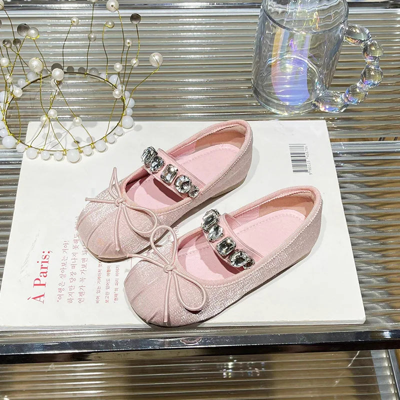 Girls Princess Shoes Spring Autumn Kids Fashion Brand Mary Jane Dress Dance Ballet Flats Children Sandals Bow Crystals Soft Sole