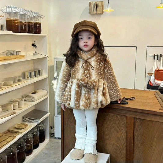 Children Fur Coat Winter New for Girls Imitation Mink Fur Coat for Little Girls Medium Long Thick and Warm