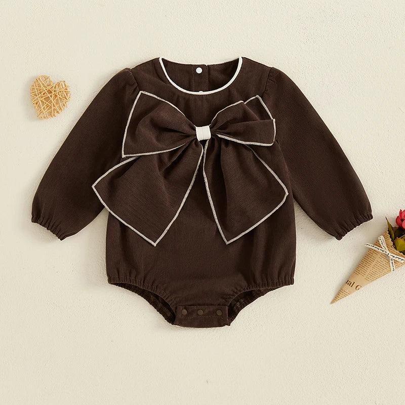 2024-08-20 Lioraitiin Baby Girl Bow Romper Round Neck Long Sleeve Jumpsuit Casual Clothes for Fall Winter
