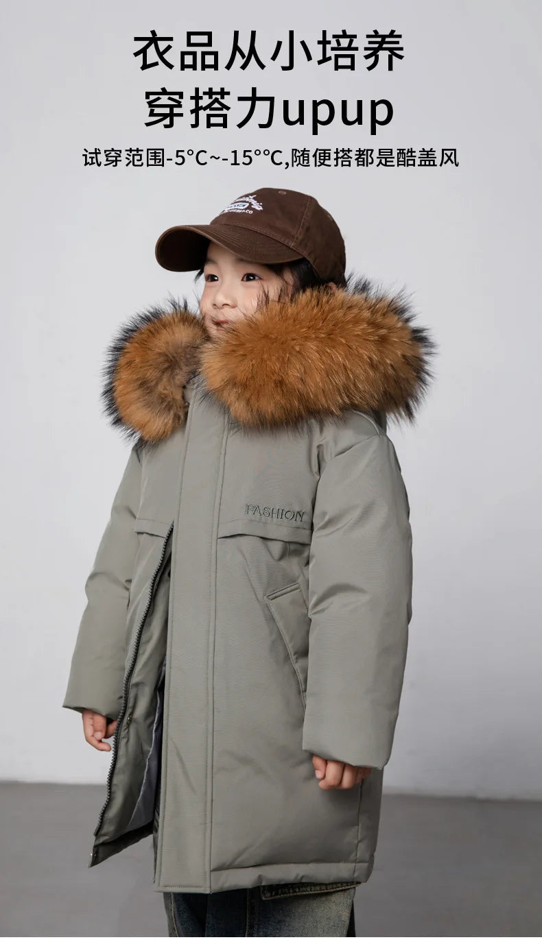 30 Degree Winter Children Down Jacket Hooded Thick Warm Boys Jacket Coat 3-10 Years Kids Girl Parkas Outfit