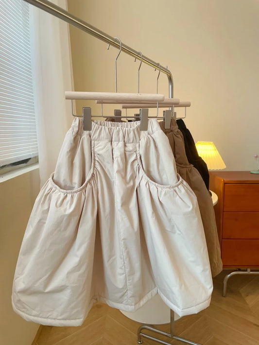Children's Skirt 2024 Winter Girls Korean Thickened Cotton Skirt Children's Warm Large Pocket Skirt