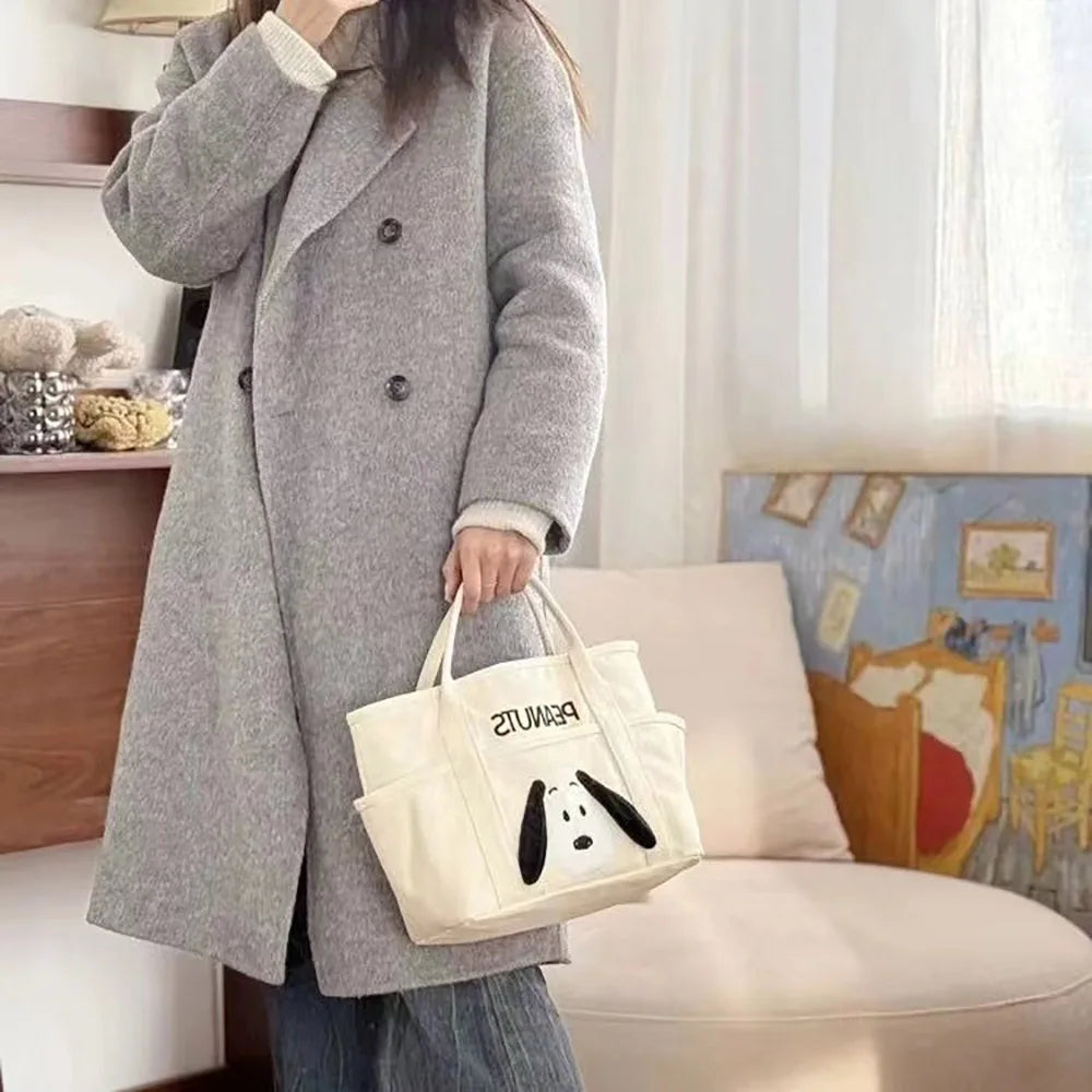 Kawaii Anime Snoopy Bento Bag Cute Cartoon Canvas Handbag Large Capacity Tote Fashion Satchel Casual Christmas Gifts For Friends