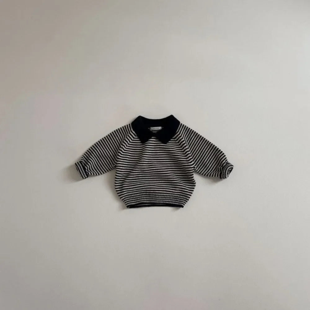 Kids Sweater New Lapel Stripe Baby Boy's Knitted Sweater Kid's Pullover Tops