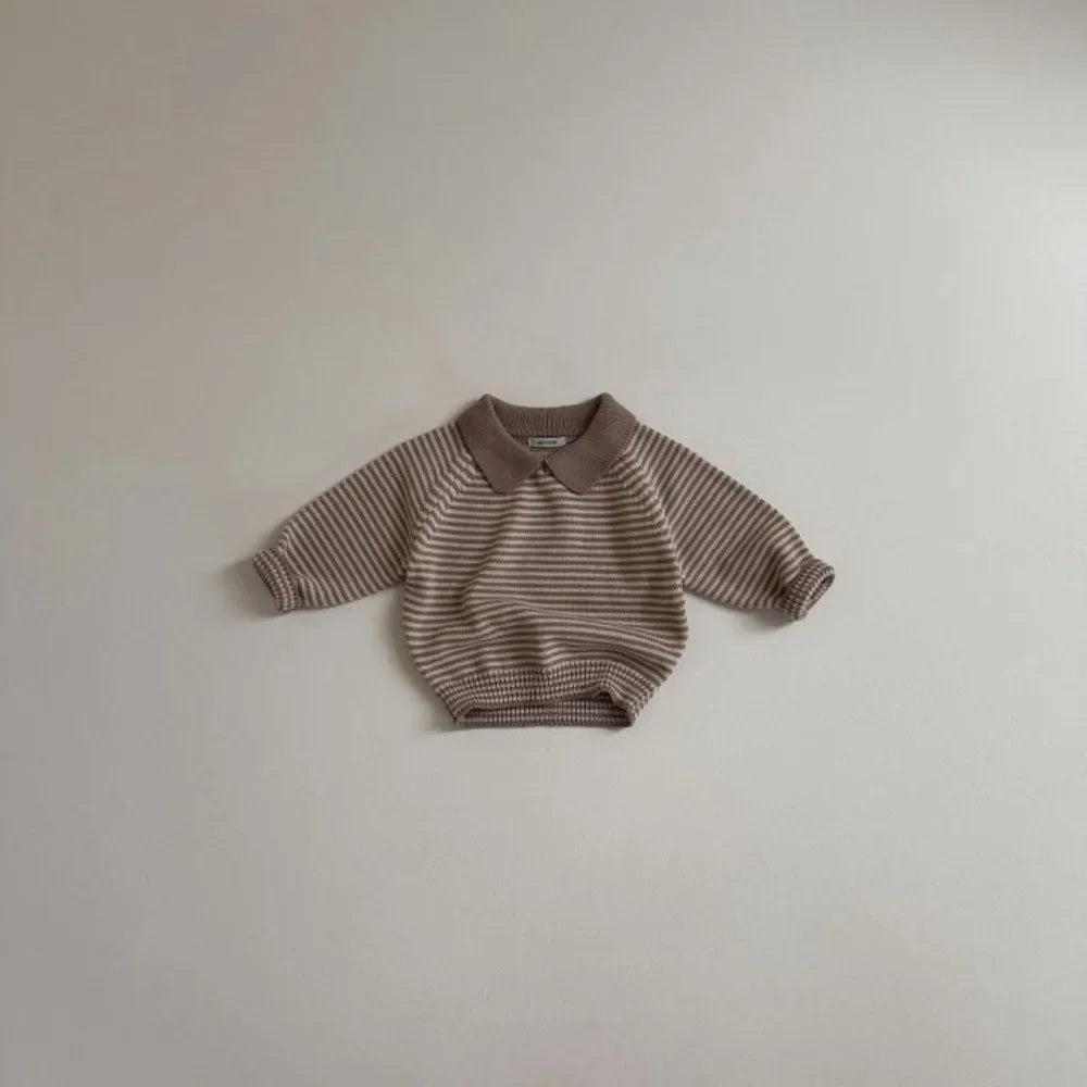 Kids Sweater New Lapel Stripe Baby Boy's Knitted Sweater Kid's Pullover Tops