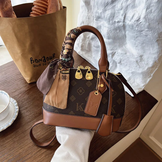 Retro Shell Handbag New Summer Print Versatile Single Shoulder Crossbody Underarm Bag Urban Minimalist Style PU Material