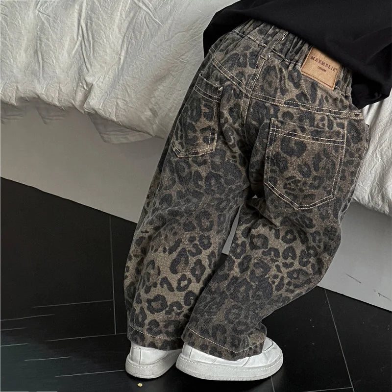 Leopard Jeans For Kids Boys Girls Cool Long Jeans Fashion Casual Street Style