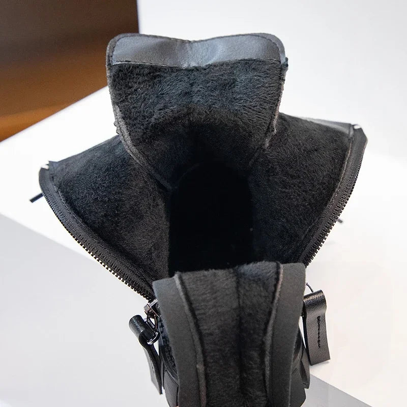 Girls Boots Simple Non-slip Back Zipper Spring Breathable Versatile Soft Autumn Winter Black Children Leather Boots