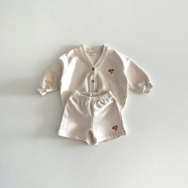 Baby Spring Outfit Set – Cotton Cardigan & Shorts 2pcs for Girls & Boys
