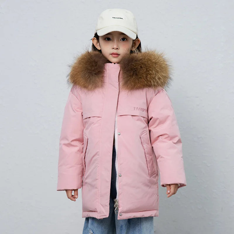 30 Degree Winter Children Down Jacket Hooded Thick Warm Boys Jacket Coat 3-10 Years Kids Girl Parkas Outfit
