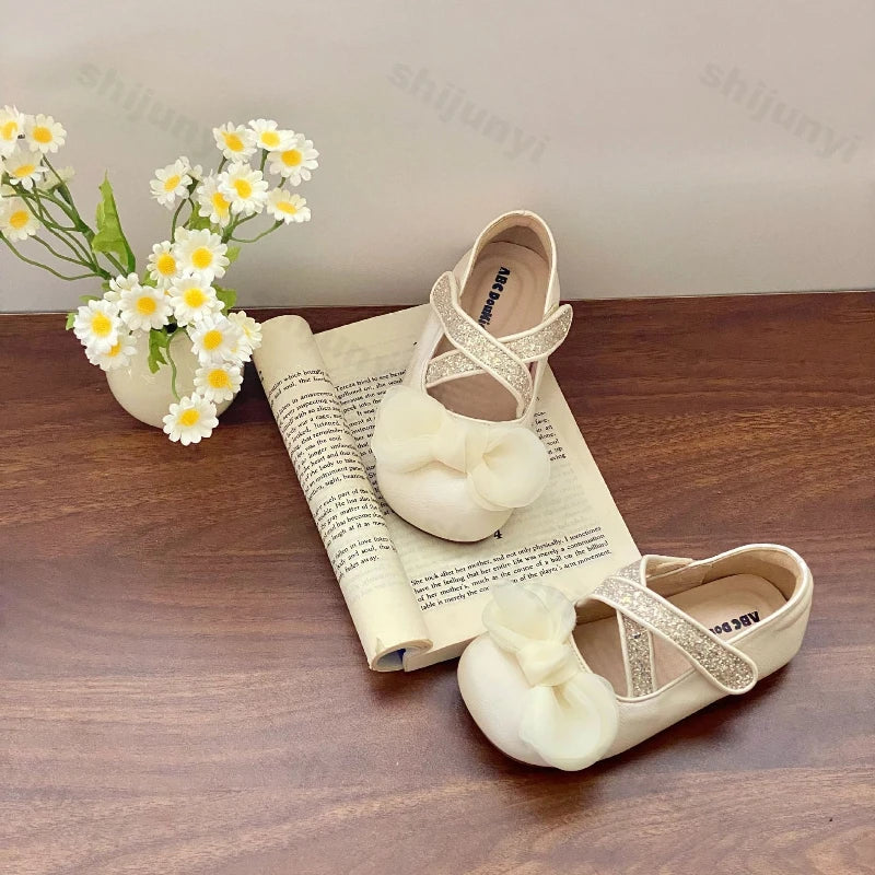Girls' Princess Shoes Autumn New Children Fashion Bow Knot Party Dress Leather Shoes Soft Sole Comfortable Non Slip Casual Flats